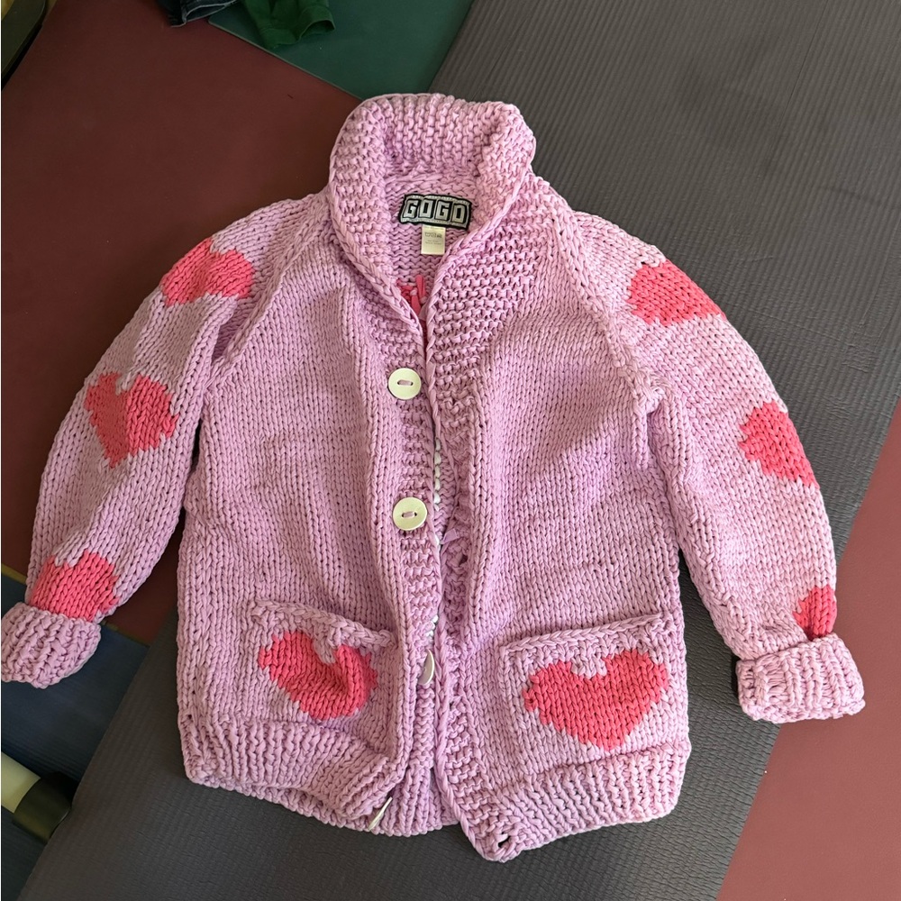 GOGO Pink Heart Knit Cardigan Sweater